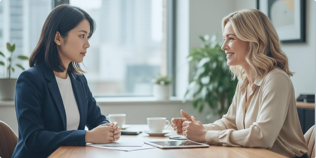 女性二人が向き合って対話している様子