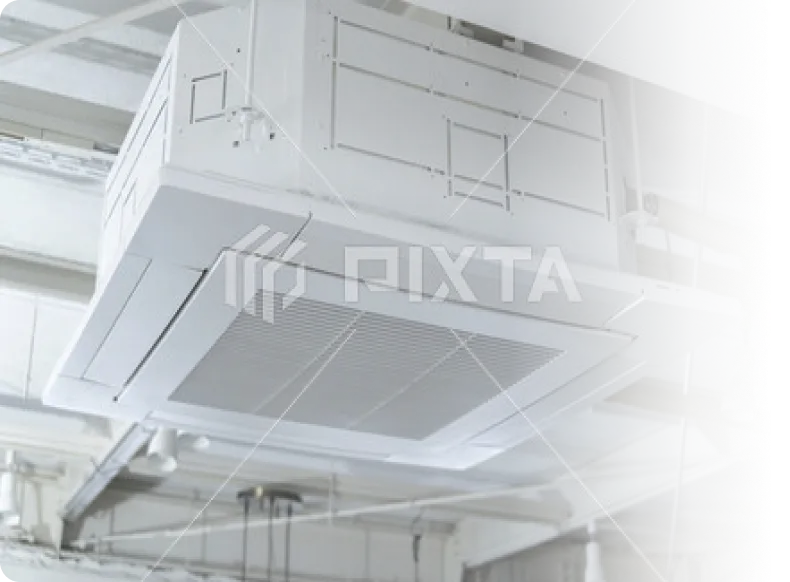 天井に設置された業務用空調設備の内部構造